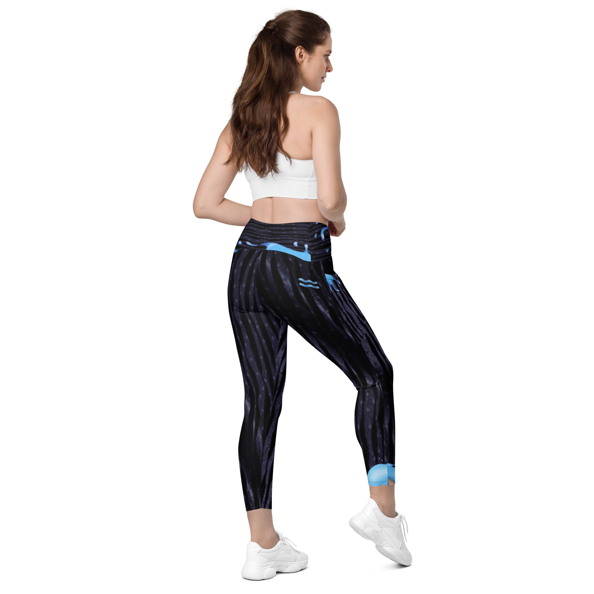 Gym Leggings with Pockets for Aquarius Girls. Zodiac Yoga Pants- Cosmic Aqua by WickedYo.